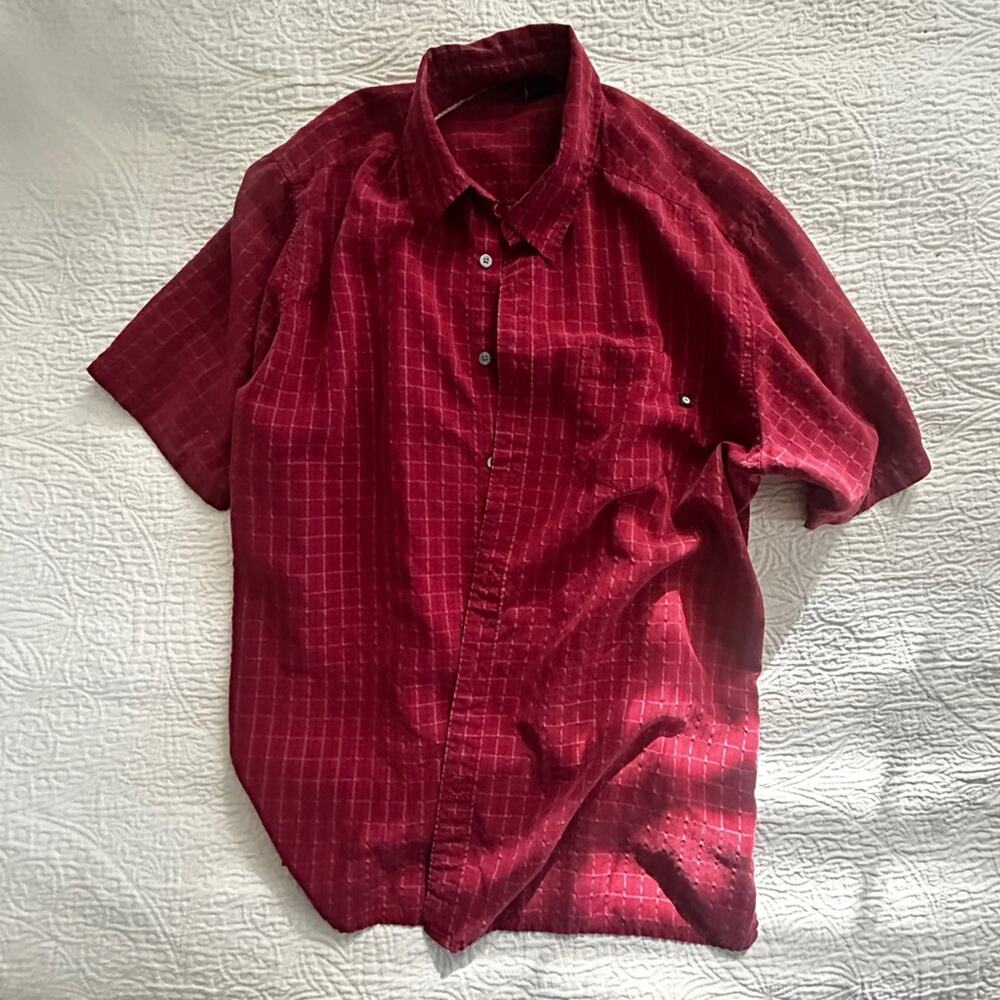 Marmot Men's Burgundy Plaid Button Down Shirt Large